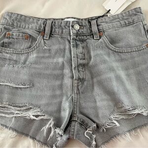 Zara Gray Distressed Denim Shorts